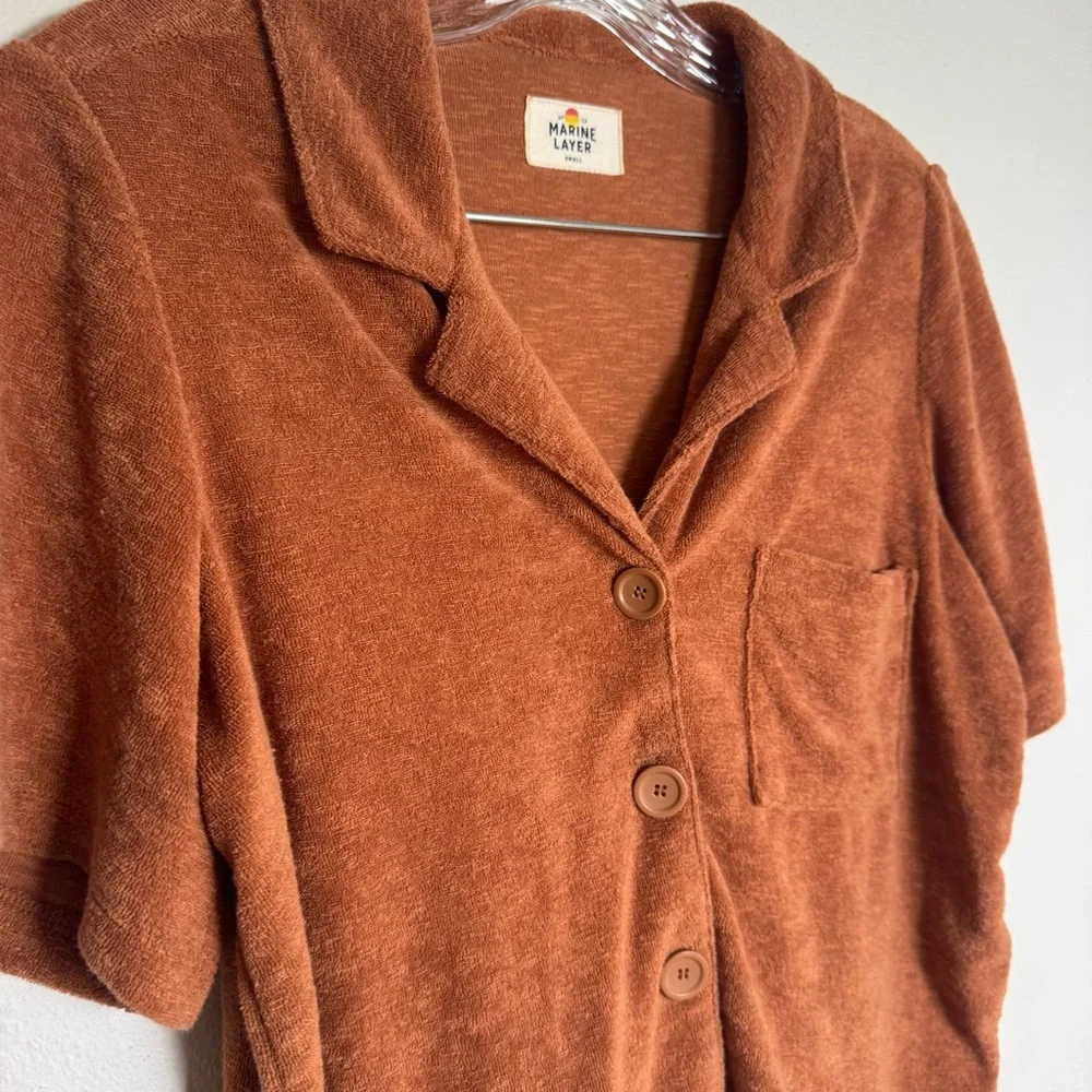 Marine Layer light brown‎ Terry Cloth crop Shirt button up - Picture 2 of 6